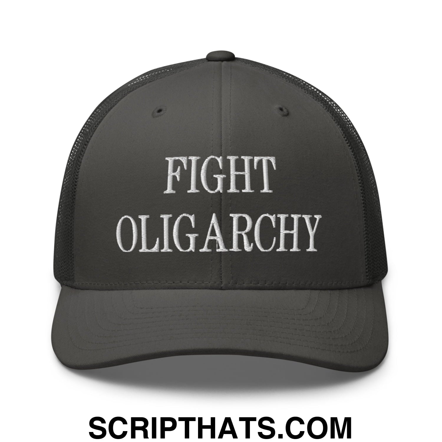 Fight Oligarchy Embroidered Mesh Trucker Hat Charcoal