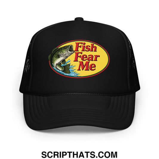 Fish Fear Me Screen Printed Foam Mesh Trucker Hat Black