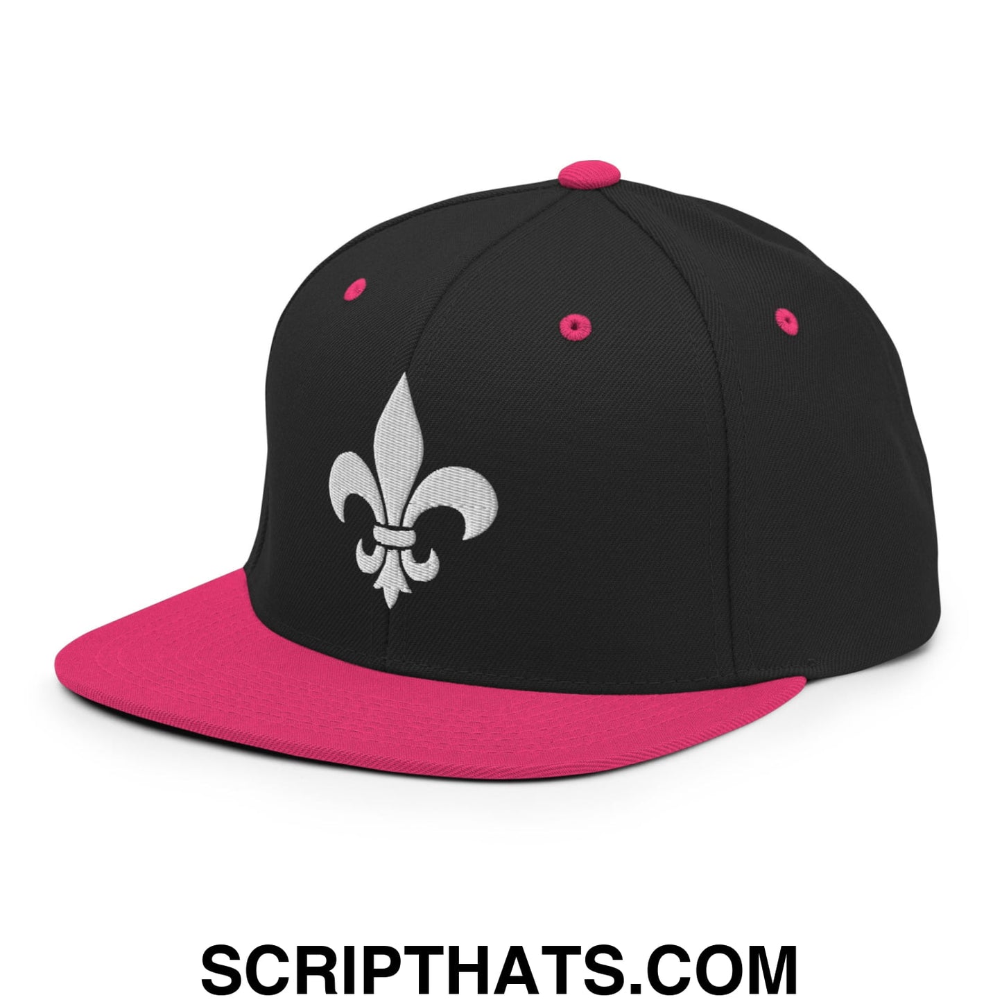 Fleur De Lis Mardi Gras Embroidered Flat Bill Brim Snapback Hat Black Neon Pink