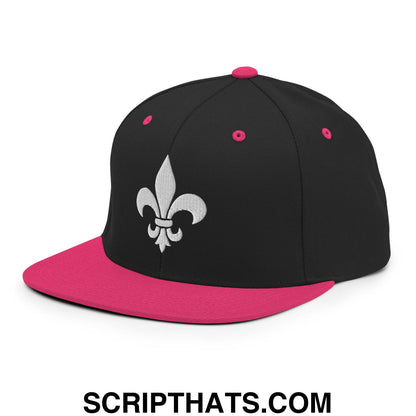 Fleur De Lis Mardi Gras Embroidered Flat Bill Brim Snapback Hat Black Neon Pink