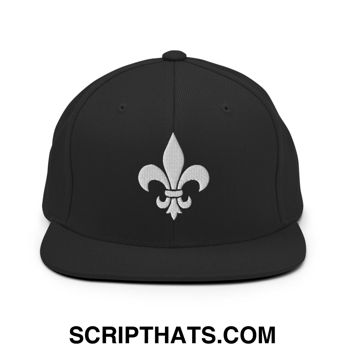 Fleur De Lis Mardi Gras Embroidered Flat Bill Brim Snapback Hat Black