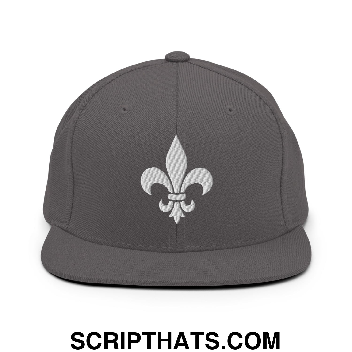 Fleur De Lis Mardi Gras Embroidered Flat Bill Brim Snapback Hat Dark Grey