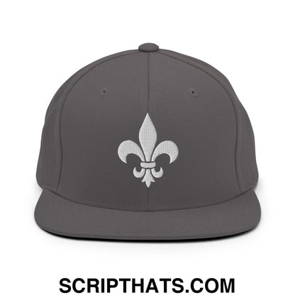 Fleur De Lis Mardi Gras Embroidered Flat Bill Brim Snapback Hat Dark Grey