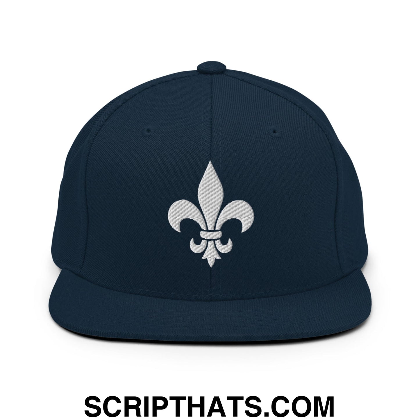 Fleur De Lis Mardi Gras Embroidered Flat Bill Brim Snapback Hat Dark Navy