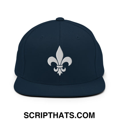 Fleur De Lis Mardi Gras Embroidered Flat Bill Brim Snapback Hat Dark Navy