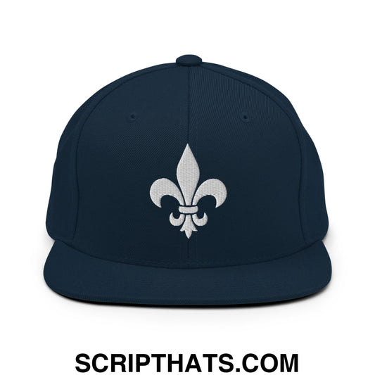 Fleur De Lis Mardi Gras Embroidered Flat Bill Brim Snapback Hat Dark Navy