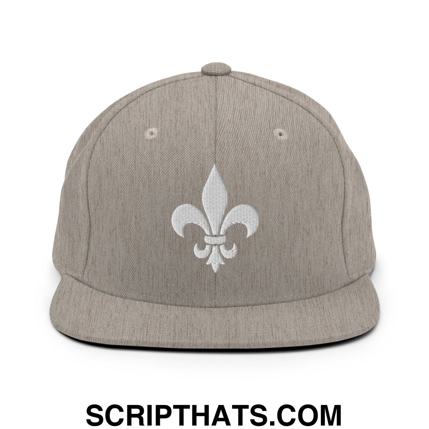 Fleur De Lis Mardi Gras Embroidered Flat Bill Brim Snapback Hat Heather Grey