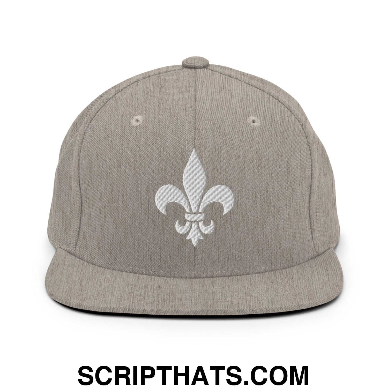 Fleur De Lis Mardi Gras Embroidered Flat Bill Brim Snapback Hat Heather Grey
