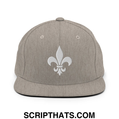 Fleur De Lis Mardi Gras Embroidered Flat Bill Brim Snapback Hat Heather Grey