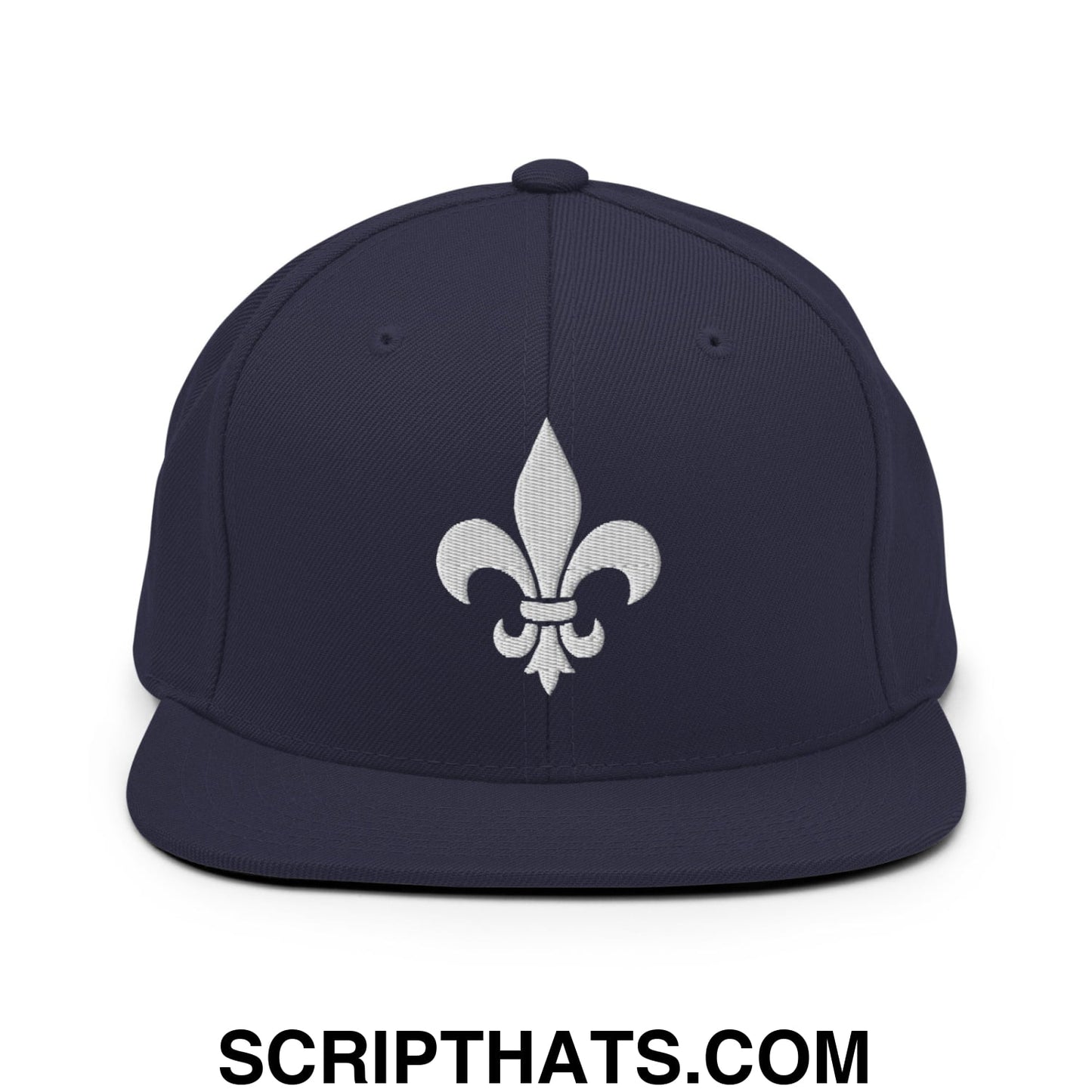 Fleur De Lis Mardi Gras Embroidered Flat Bill Brim Snapback Hat Navy