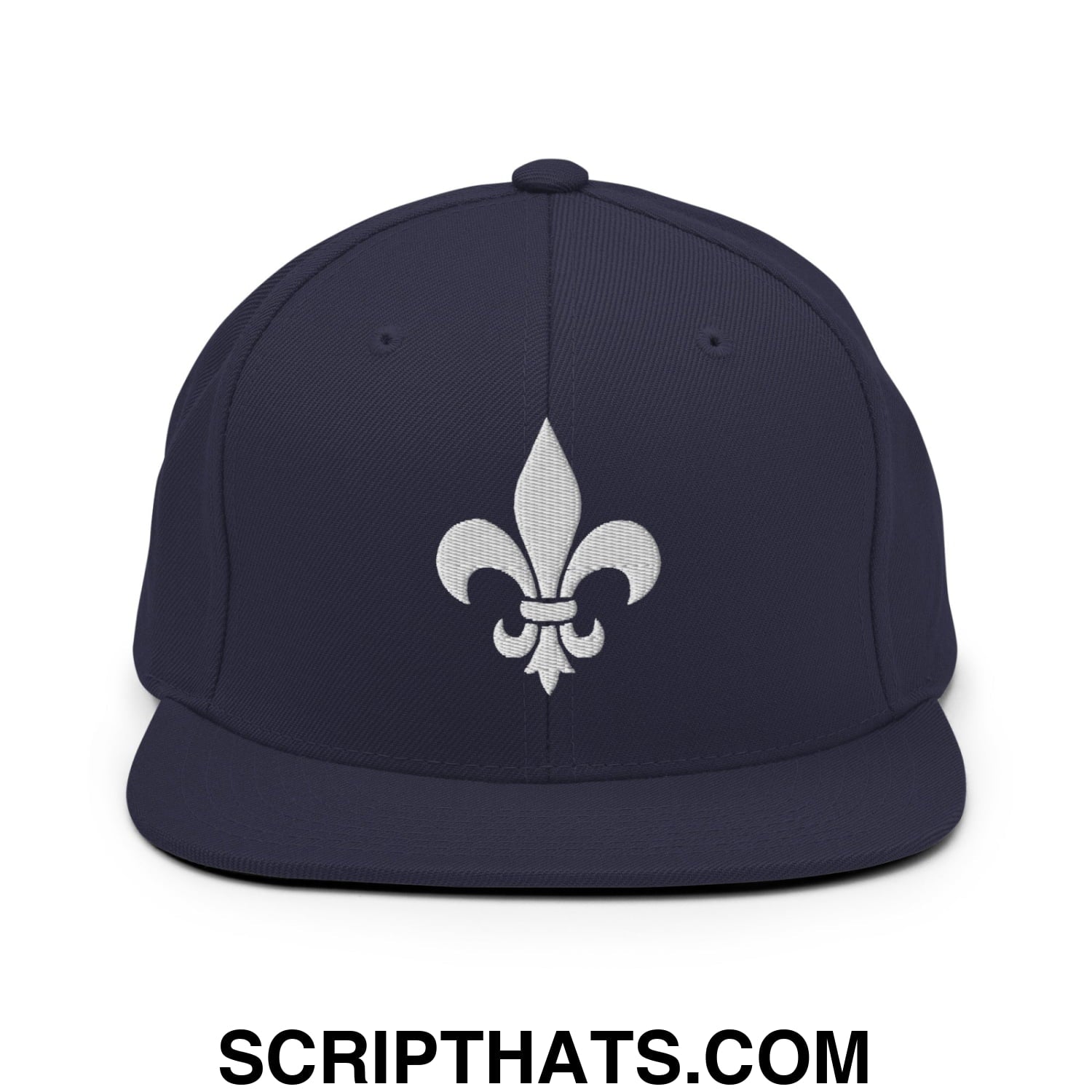Fleur De Lis Mardi Gras Embroidered Flat Bill Brim Snapback Hat Navy
