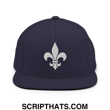 Fleur De Lis Mardi Gras Embroidered Flat Bill Brim Snapback Hat Navy