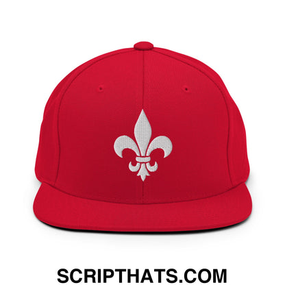 Fleur De Lis Mardi Gras Embroidered Flat Bill Brim Snapback Hat Red