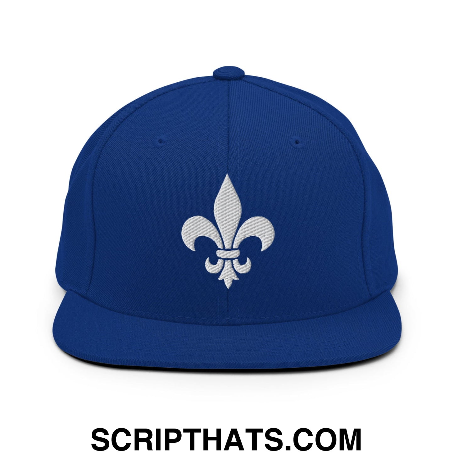 Fleur De Lis Mardi Gras Embroidered Flat Bill Brim Snapback Hat Royal Blue