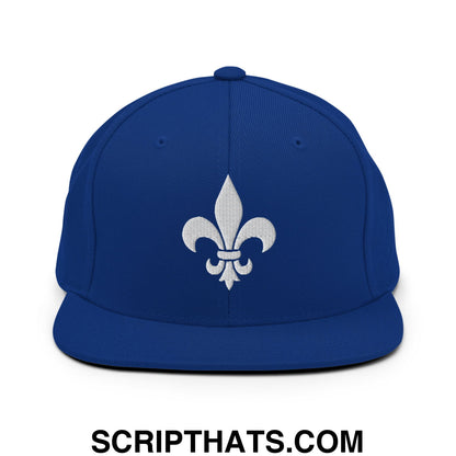 Fleur De Lis Mardi Gras Embroidered Flat Bill Brim Snapback Hat Royal Blue