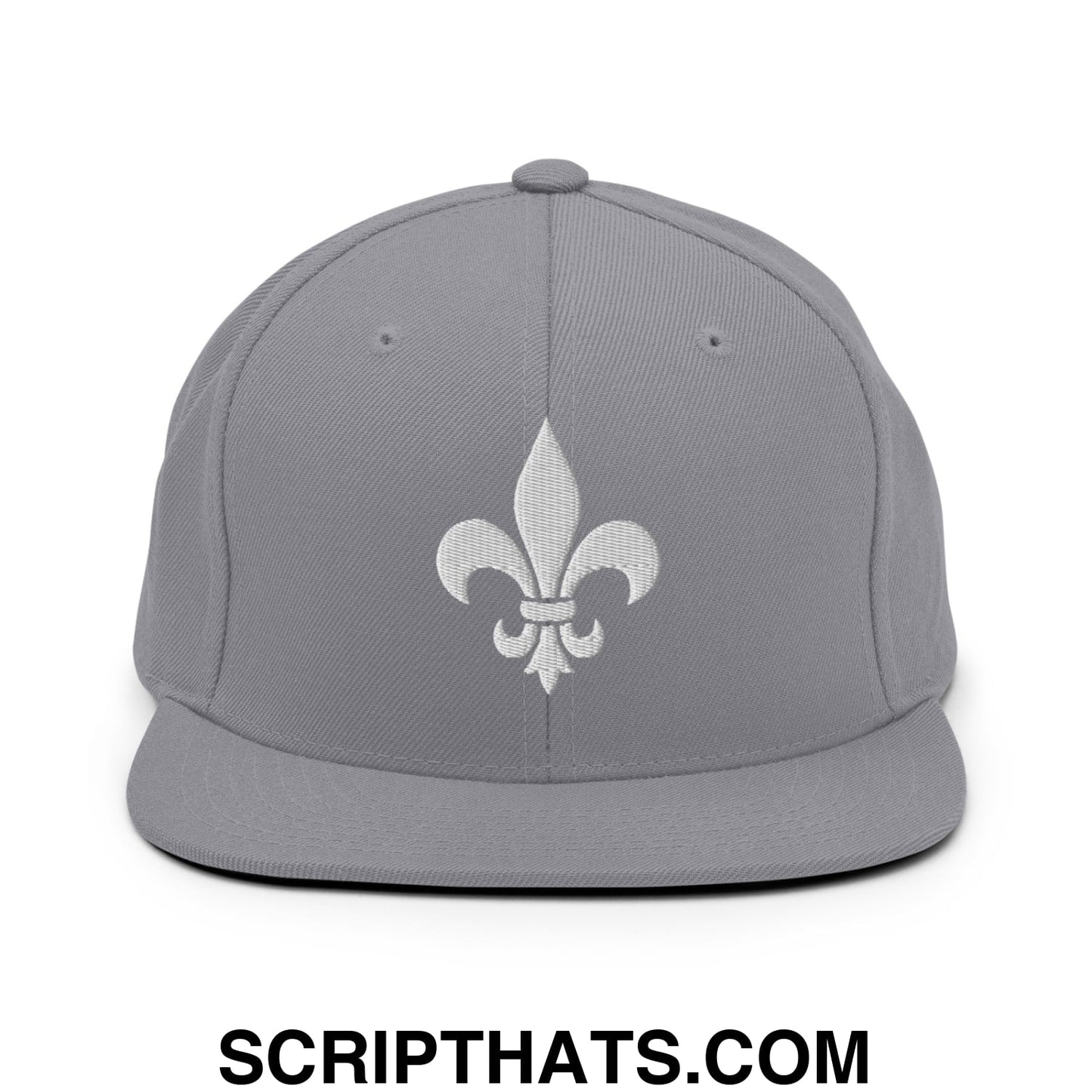 Fleur De Lis Mardi Gras Embroidered Flat Bill Brim Snapback Hat Silver