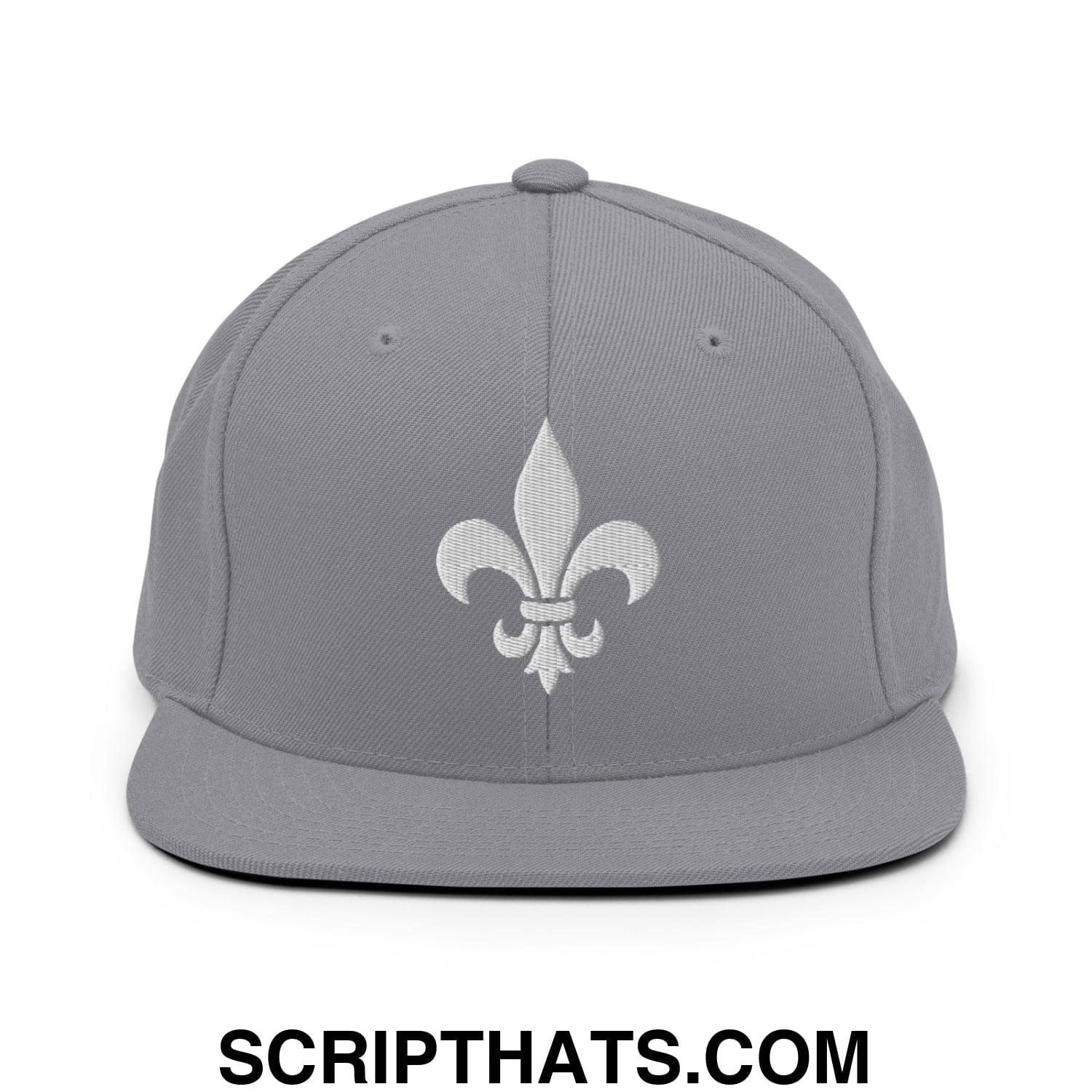 Fleur De Lis Mardi Gras Embroidered Flat Bill Brim Snapback Hat Silver