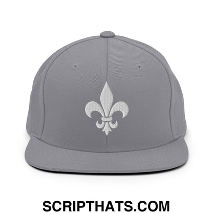 Fleur De Lis Mardi Gras Embroidered Flat Bill Brim Snapback Hat Silver