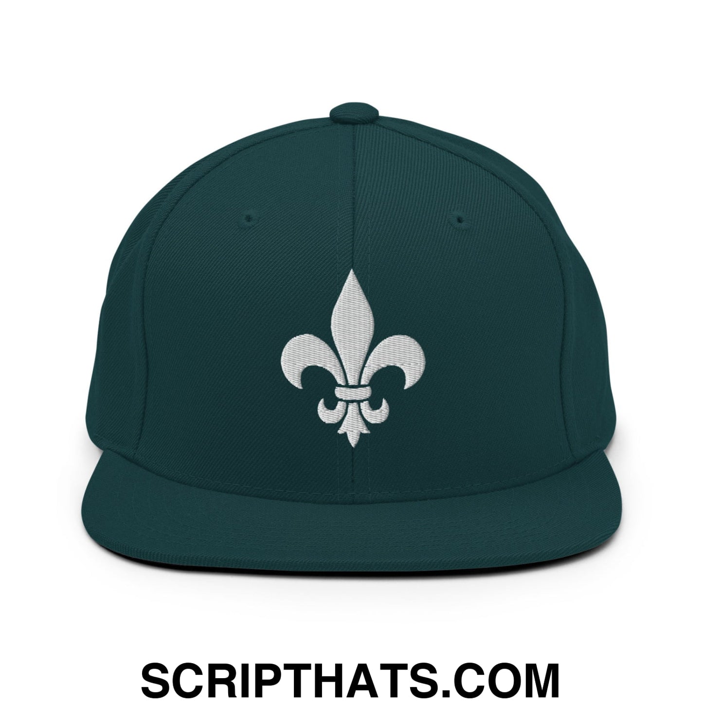 Fleur De Lis Mardi Gras Embroidered Flat Bill Brim Snapback Hat Spruce