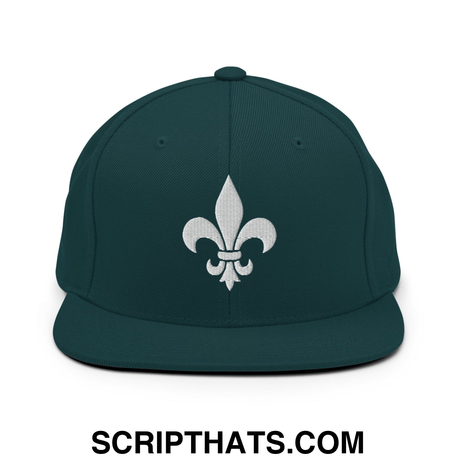 Fleur De Lis Mardi Gras Embroidered Flat Bill Brim Snapback Hat Spruce