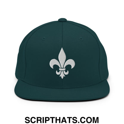 Fleur De Lis Mardi Gras Embroidered Flat Bill Brim Snapback Hat Spruce