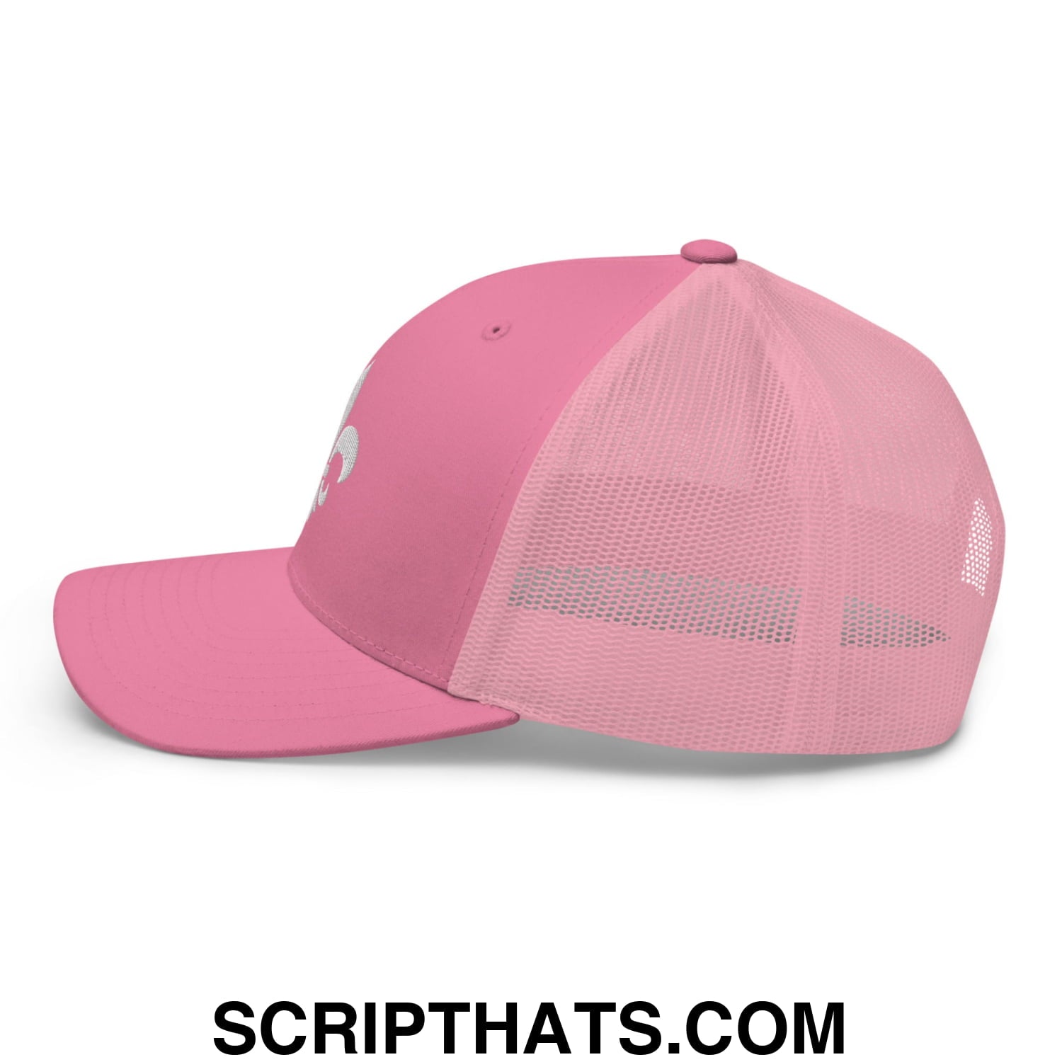 Fleur De Lis Mardi Gras Embroidered Mesh Trucker Hat Pink