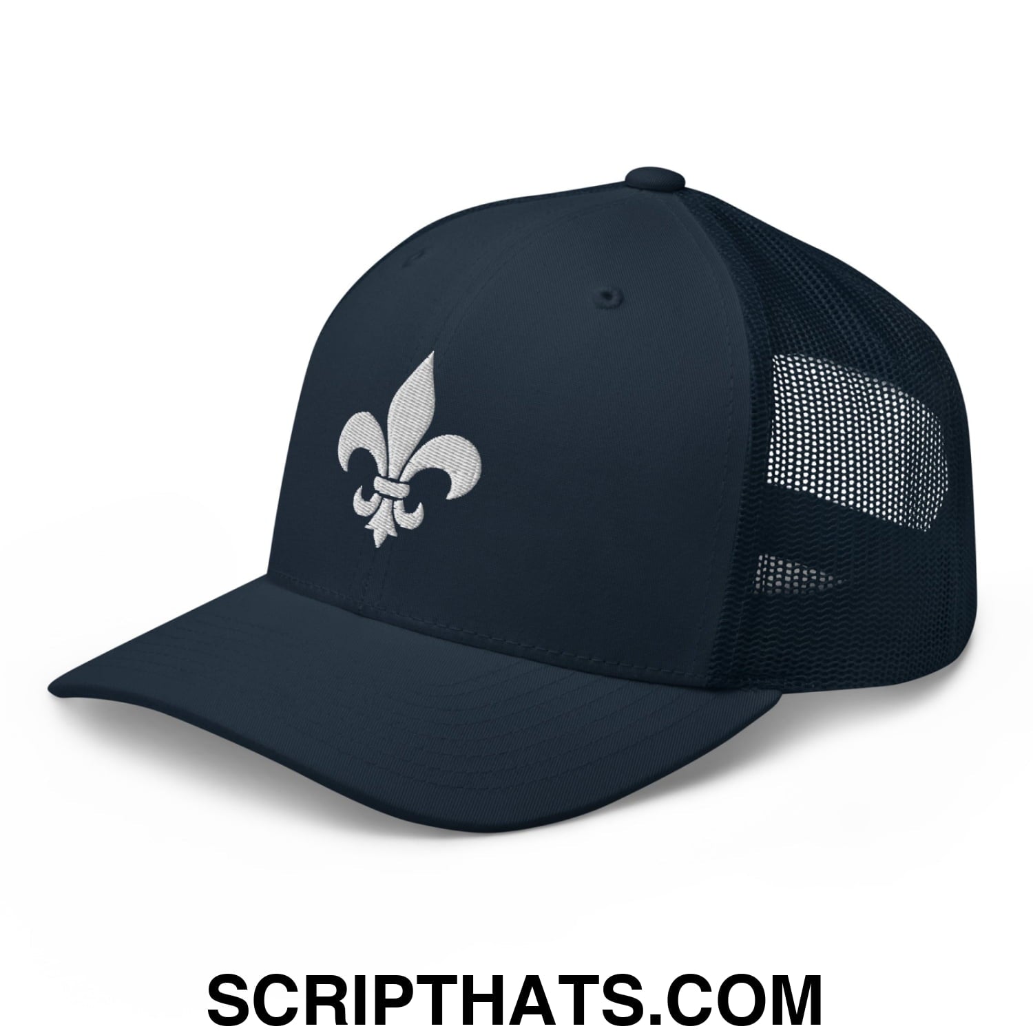 Fleur De Lis Mardi Gras Embroidered Mesh Trucker Hat Navy