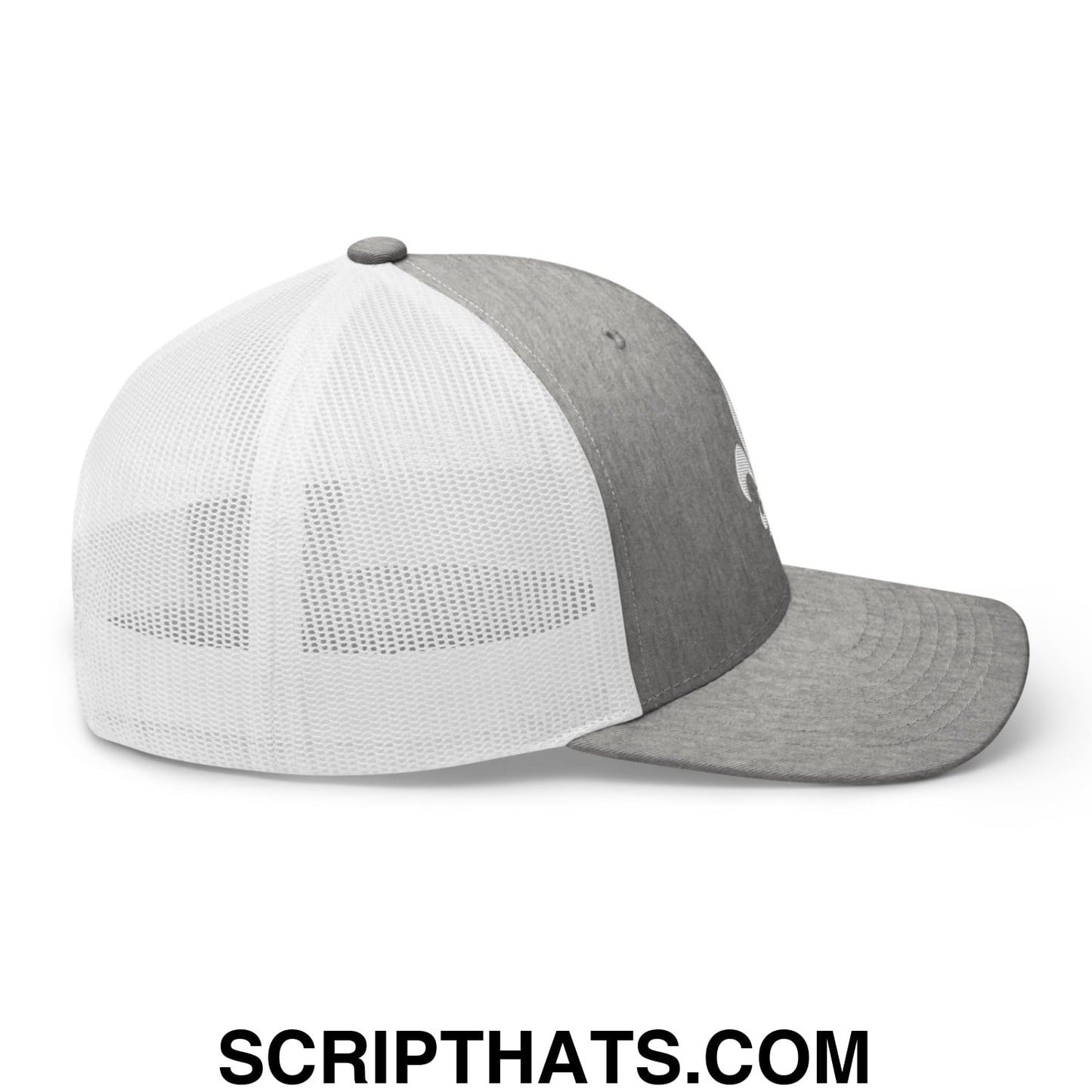 Fleur De Lis Mardi Gras Embroidered Mesh Trucker Hat Heather Grey White