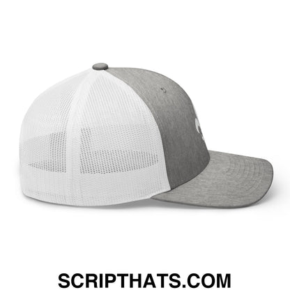 Fleur De Lis Mardi Gras Embroidered Mesh Trucker Hat Heather Grey White