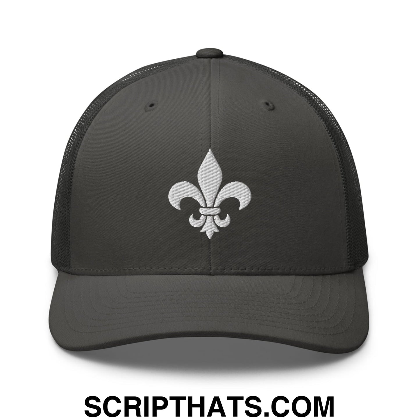 Fleur De Lis Mardi Gras Embroidered Mesh Trucker Hat Charcoal