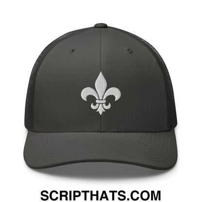 Fleur De Lis Mardi Gras Embroidered Mesh Trucker Hat Charcoal