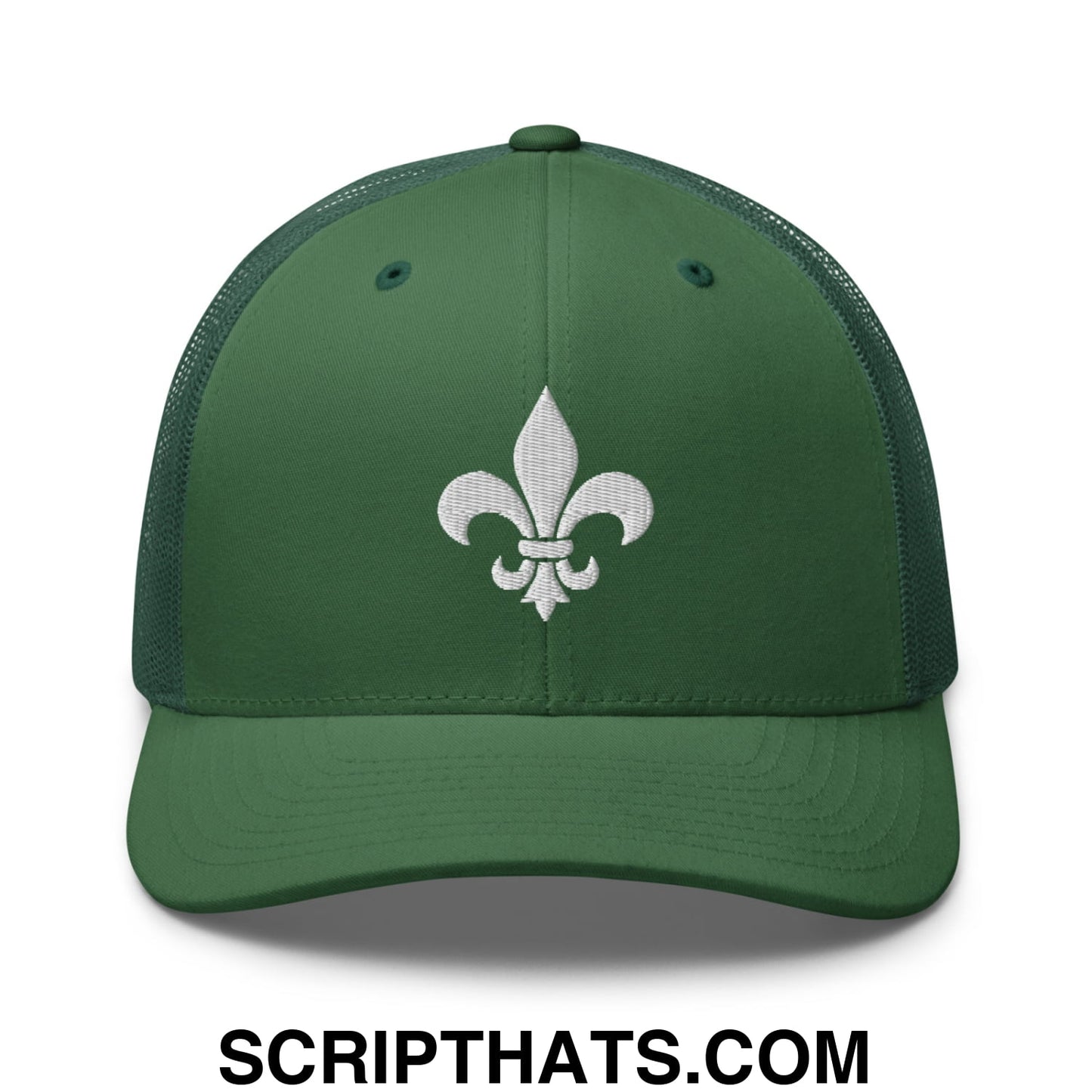 Fleur De Lis Mardi Gras Embroidered Mesh Trucker Hat Evergreen