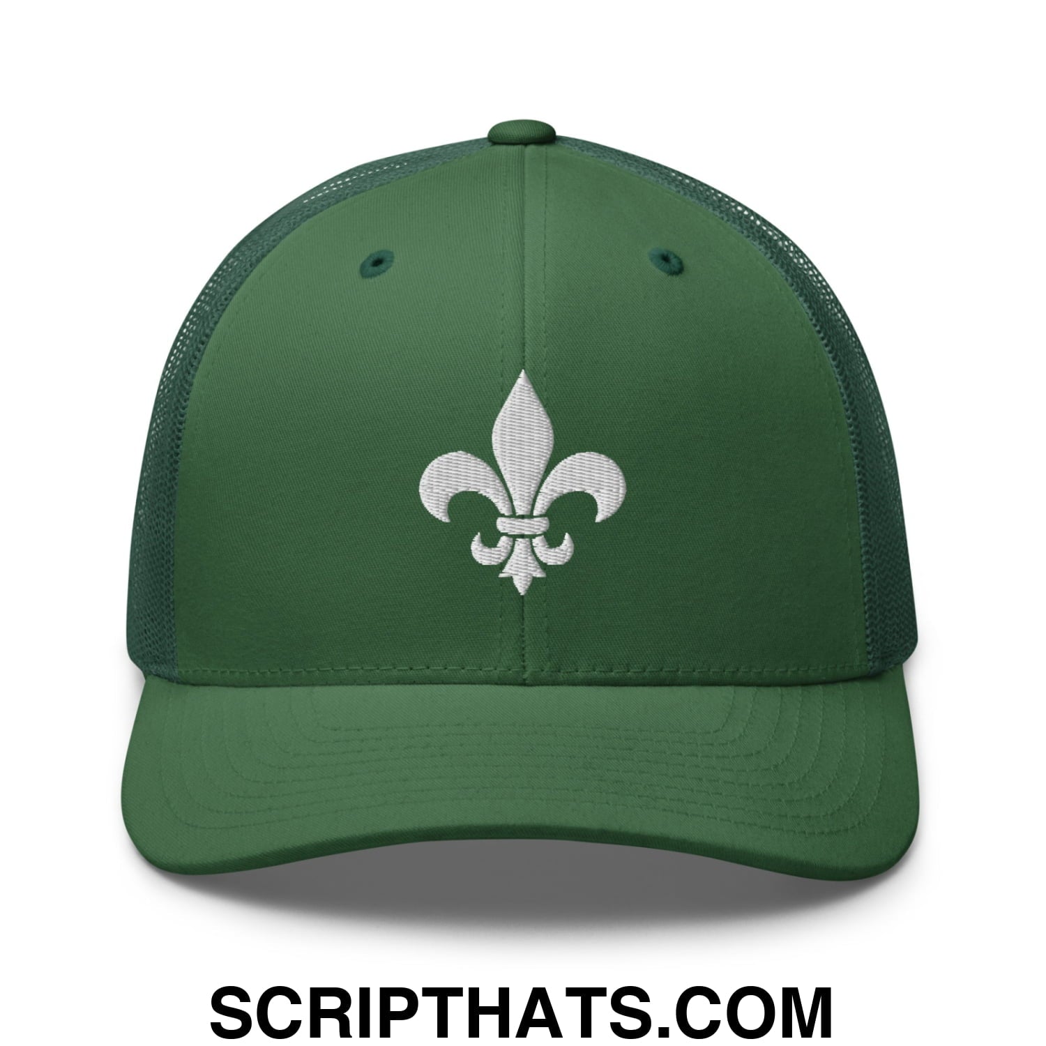 Fleur De Lis Mardi Gras Embroidered Mesh Trucker Hat Evergreen