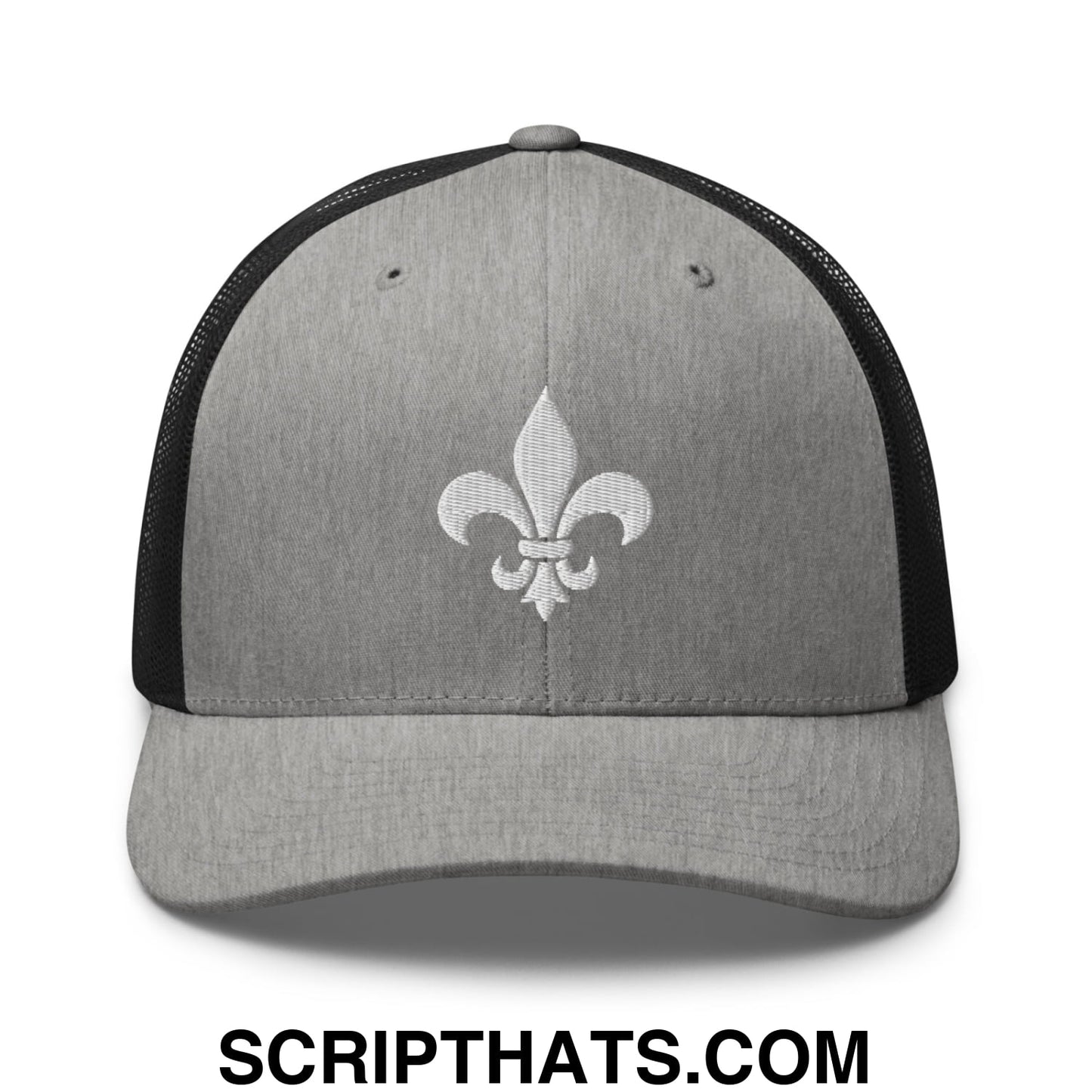 Fleur De Lis Mardi Gras Embroidered Mesh Trucker Hat Heather Black