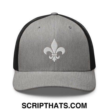 Fleur De Lis Mardi Gras Embroidered Mesh Trucker Hat Heather Black