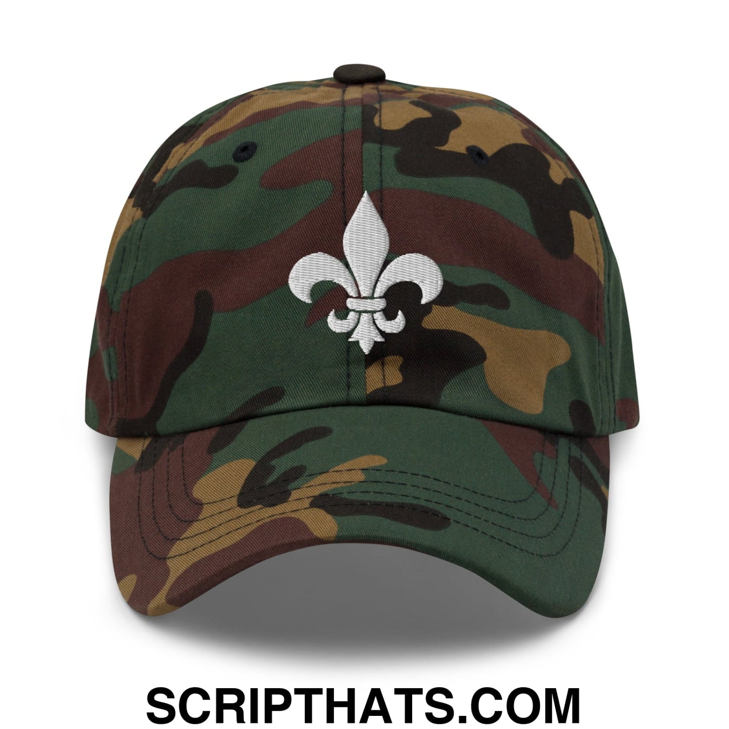 Fleur De Lis Mardi Gras Embroidered Unstructured Dad Hat Green Camo