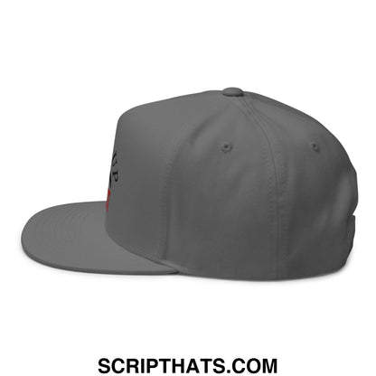 Flippers Up Resist Penguin Embroidered Flat Bill Brim 5 Panel Snapback Hat Grey