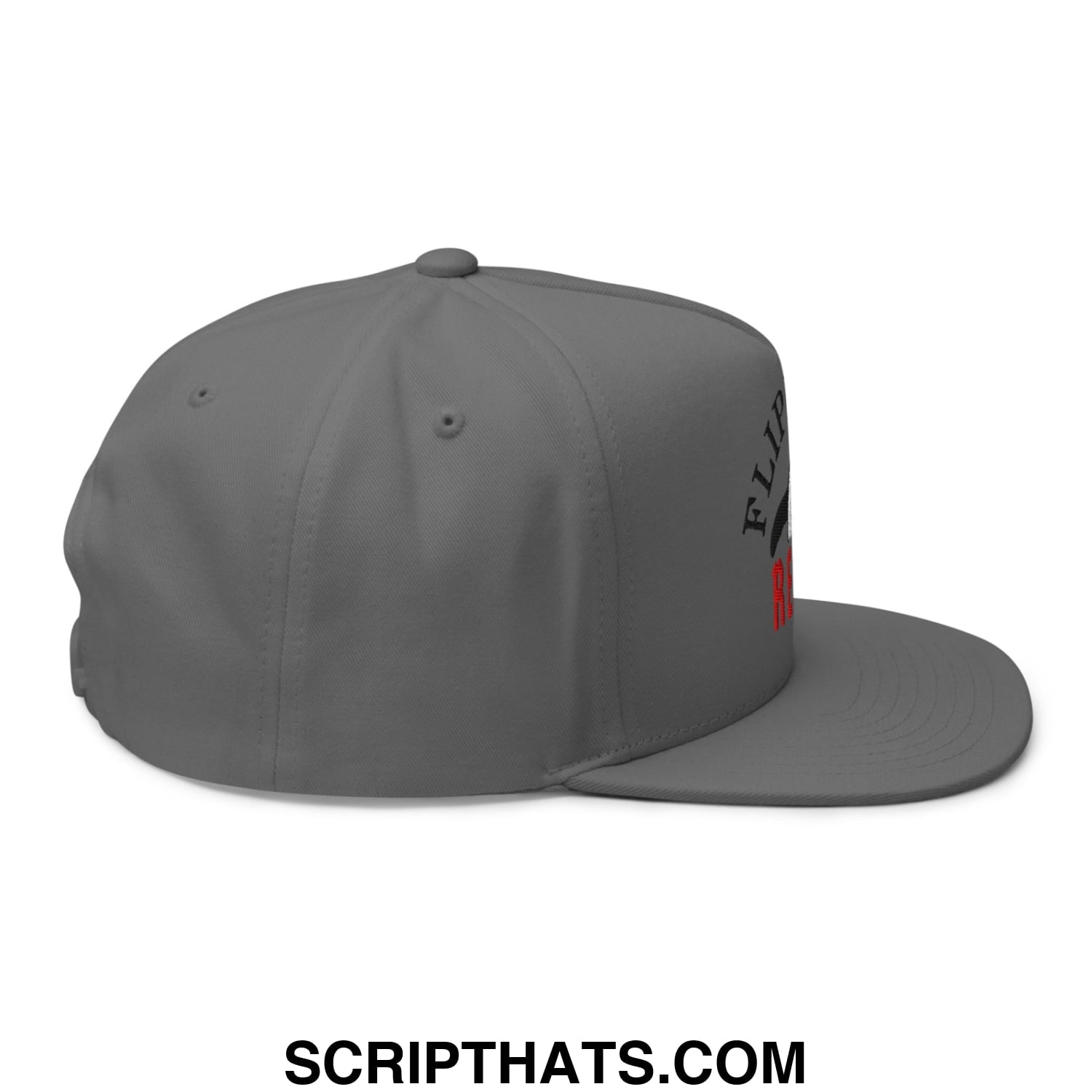 Flippers Up Resist Penguin Embroidered Flat Bill Brim 5 Panel Snapback Hat Grey