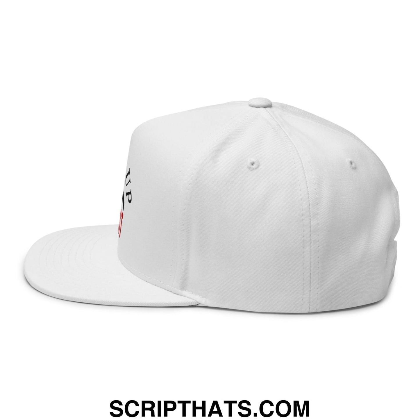 Flippers Up Resist Penguin Embroidered Flat Bill Brim 5 Panel Snapback Hat White