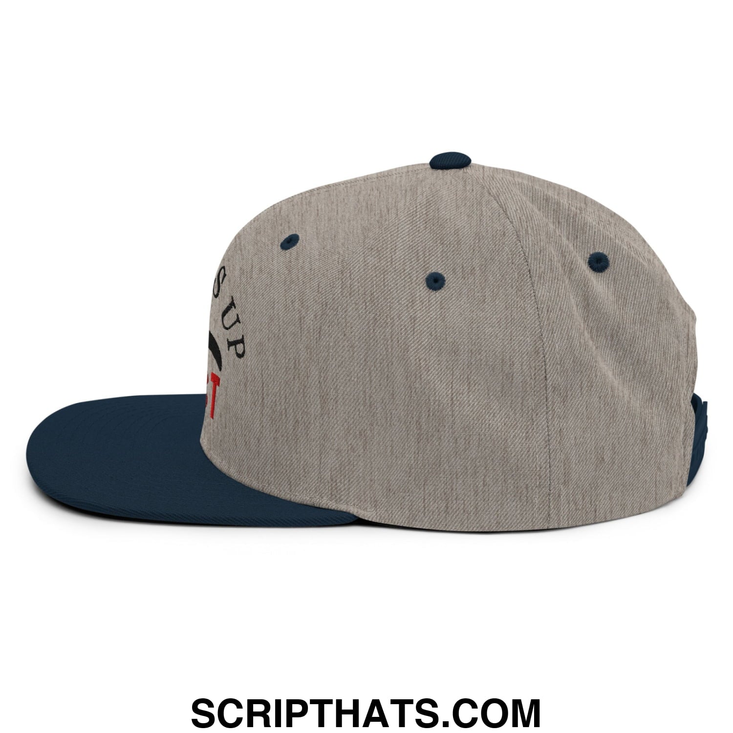 Flippers Up Resist Penguin Embroidered Flat Bill Brim Snapback Hat Heather Grey Navy