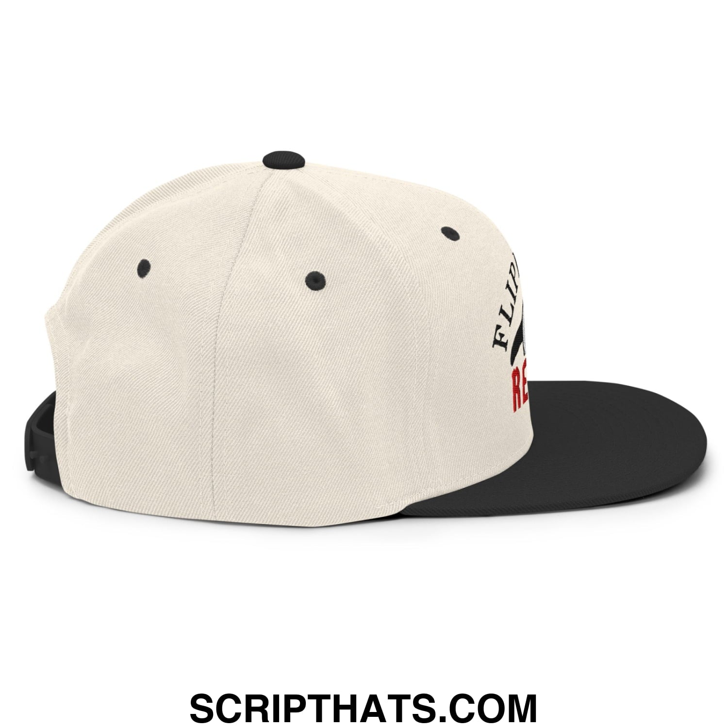 Flippers Up Resist Penguin Embroidered Flat Bill Brim Snapback Hat Natural Black