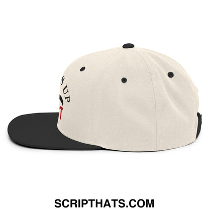 Flippers Up Resist Penguin Embroidered Flat Bill Brim Snapback Hat Natural Black
