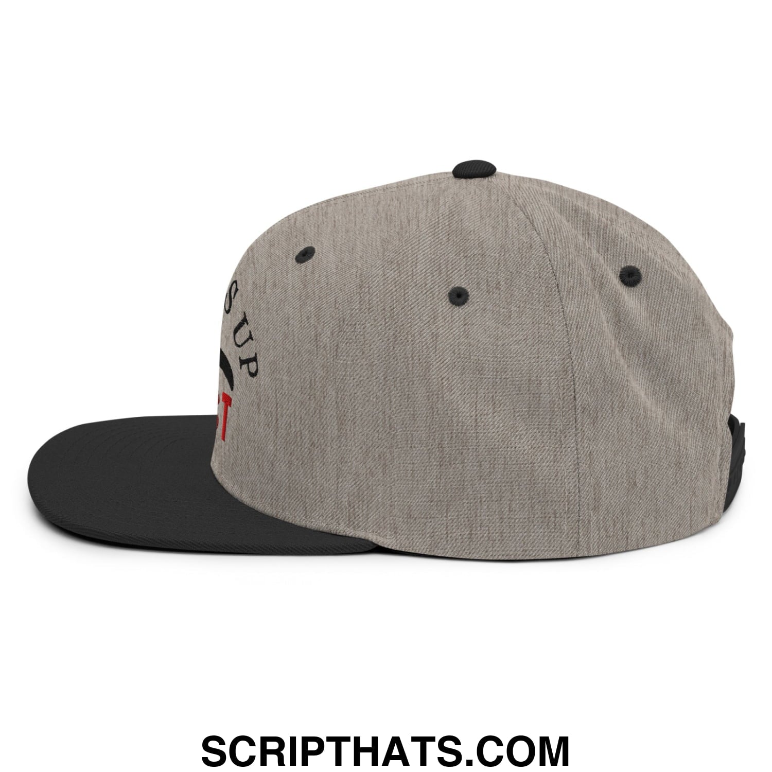 Flippers Up Resist Penguin Embroidered Flat Bill Brim Snapback Hat Heather Black