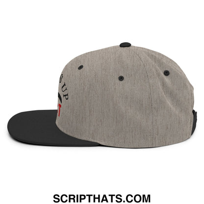 Flippers Up Resist Penguin Embroidered Flat Bill Brim Snapback Hat Heather Black