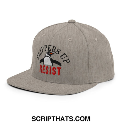 Flippers Up Resist Penguin Embroidered Flat Bill Brim Snapback Hat Heather Grey