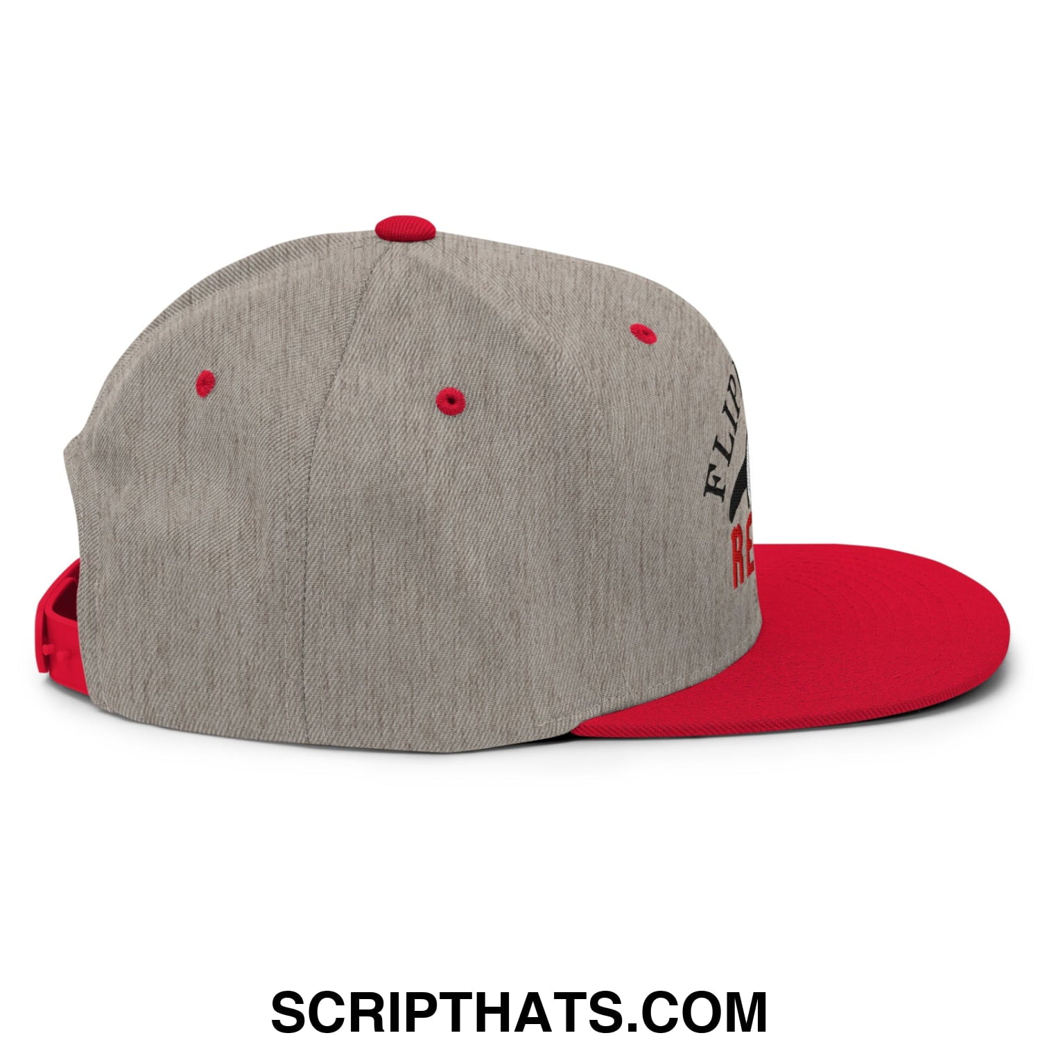 Flippers Up Resist Penguin Embroidered Flat Bill Brim Snapback Hat Heather Grey Red