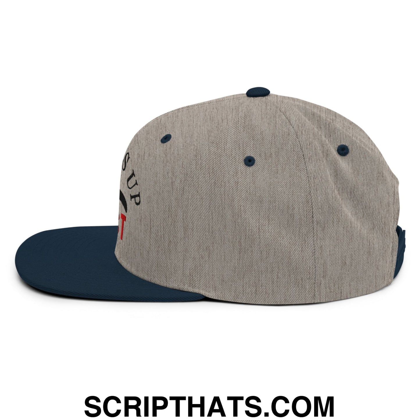 Flippers Up Resist Penguin Embroidered Flat Bill Brim Snapback Hat Heather Grey Navy
