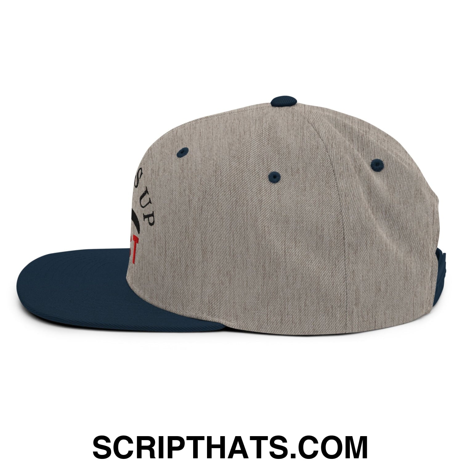 Flippers Up Resist Penguin Embroidered Flat Bill Brim Snapback Hat Heather Grey Navy
