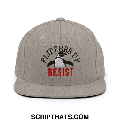 Flippers Up Resist Penguin Embroidered Flat Bill Brim Snapback Hat Heather Grey
