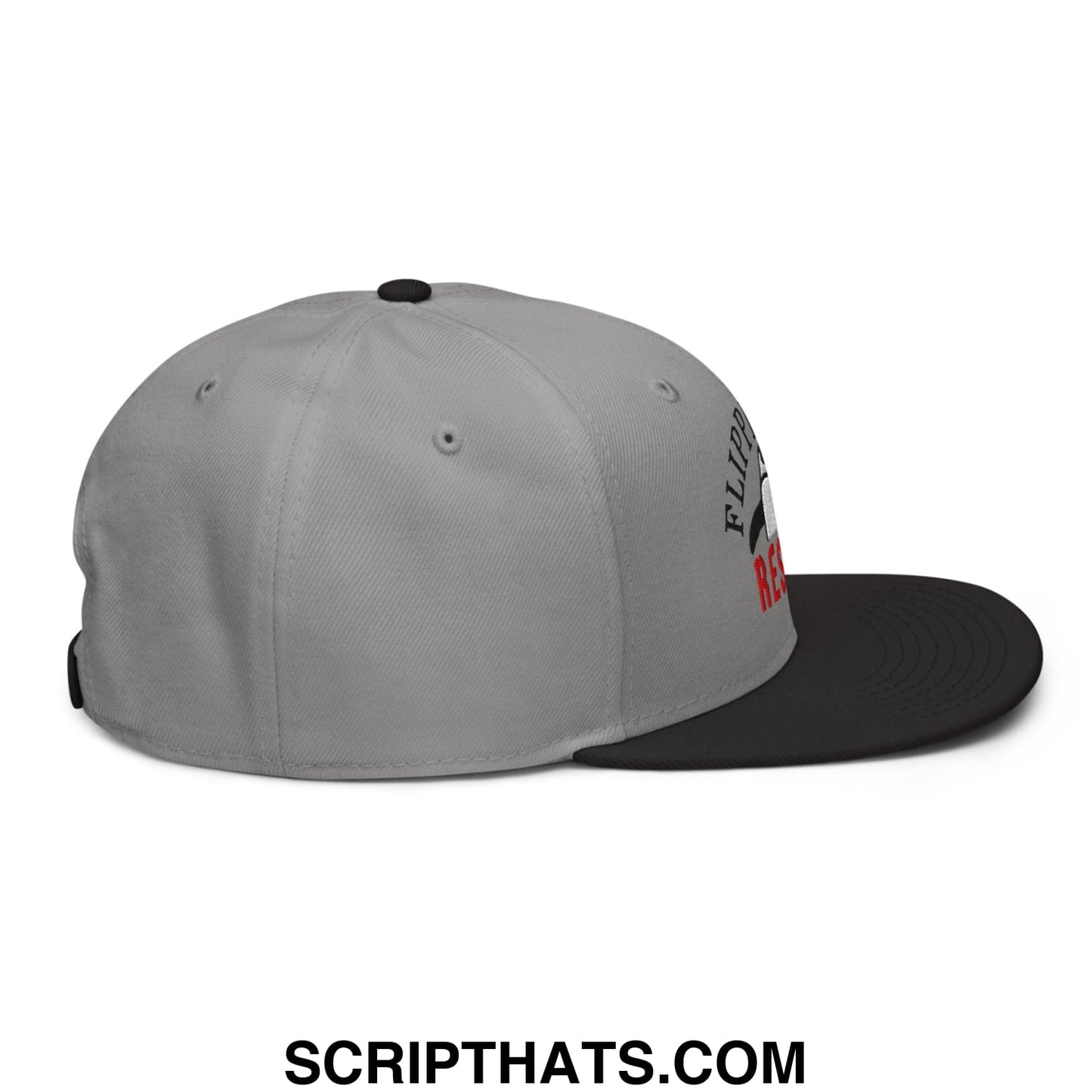 Flippers Up Resist Penguin Embroidered Flat Brim Bill Snapback Hat Black Gray Gray